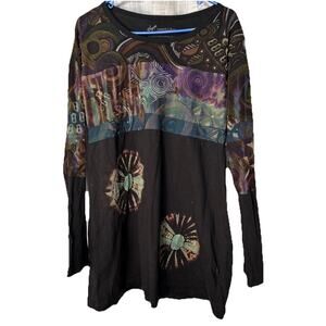 Leopard & Roses Handcrafted Nepal Tunic Top Women’s XL Boho, Artsy, Cotton